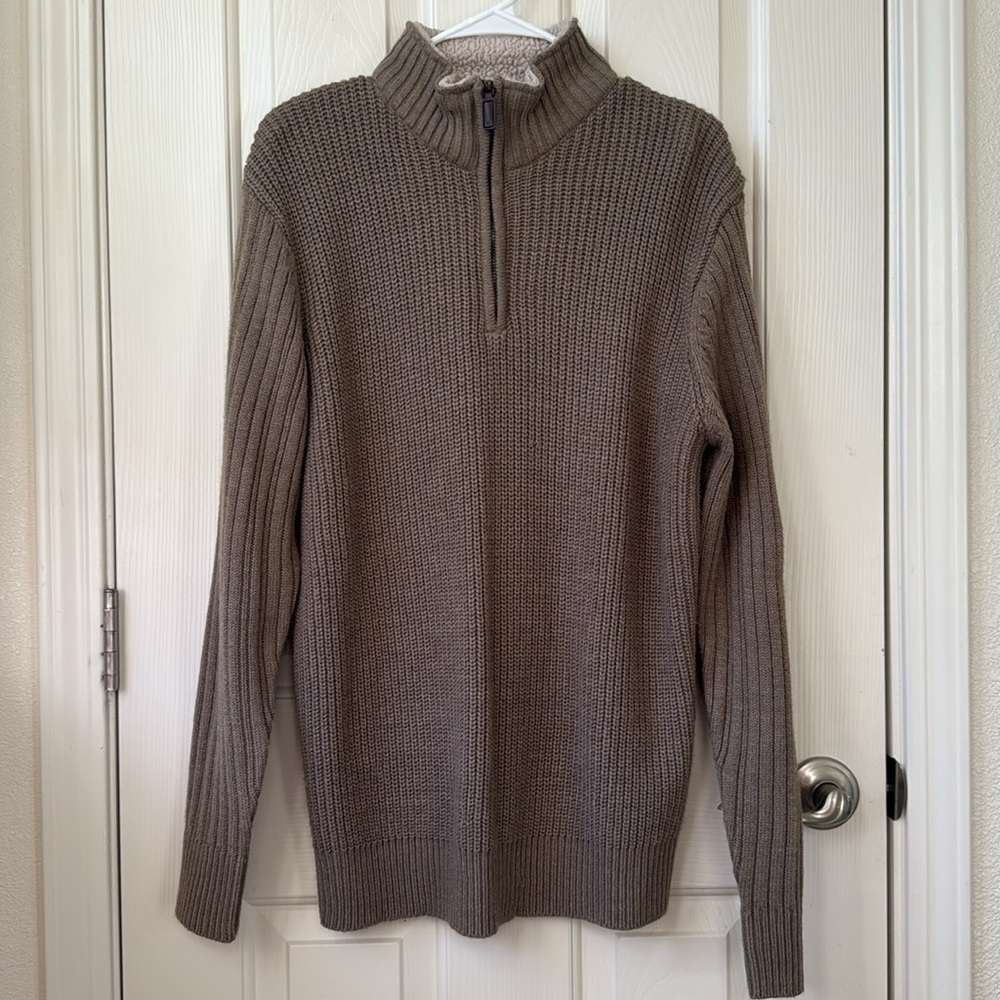 Oscar Dela Renta Knit Mock Turtleneck Sweater Beige Brown Medium